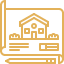Warehouse storage and inventory management services icon with stacked boxes and shelving.